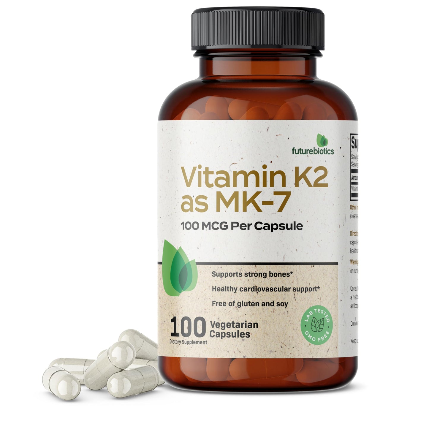 Futurebiotics Vitamin K2 MK-7 100 mcg – Supports Strong Bones, Non-GMO, 100 Veg Capsules