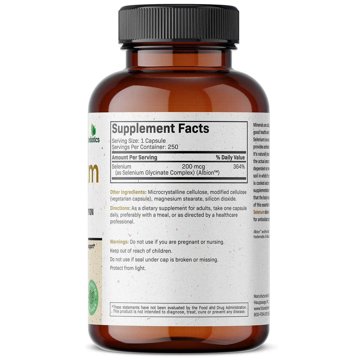 Futurebiotics Selenium 200 mcg – Selenium Amino Acid Complex, Essential Trace Mineral, Non-GMO, 250 Capsules