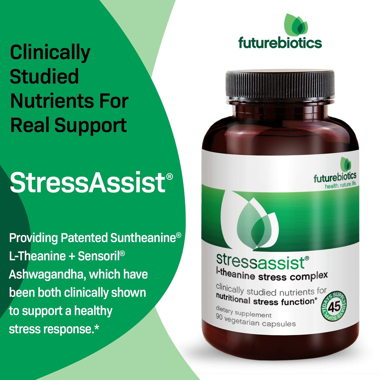 Futurebiotics StressAssist Stress Complex with L-Theanine, Ashwagandha & Rhodiola Rosea – 90 Vegetarian Capsules