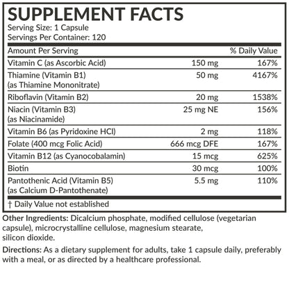 Futurebiotics Vitamin B Complex with Vitamin C - Energy & Immune Support, 120 Veg Capsules