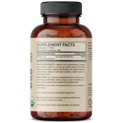 Futurebiotics Vitamin D3 5,000 IU (125 mcg) – USDA Organic, 360 Tablets