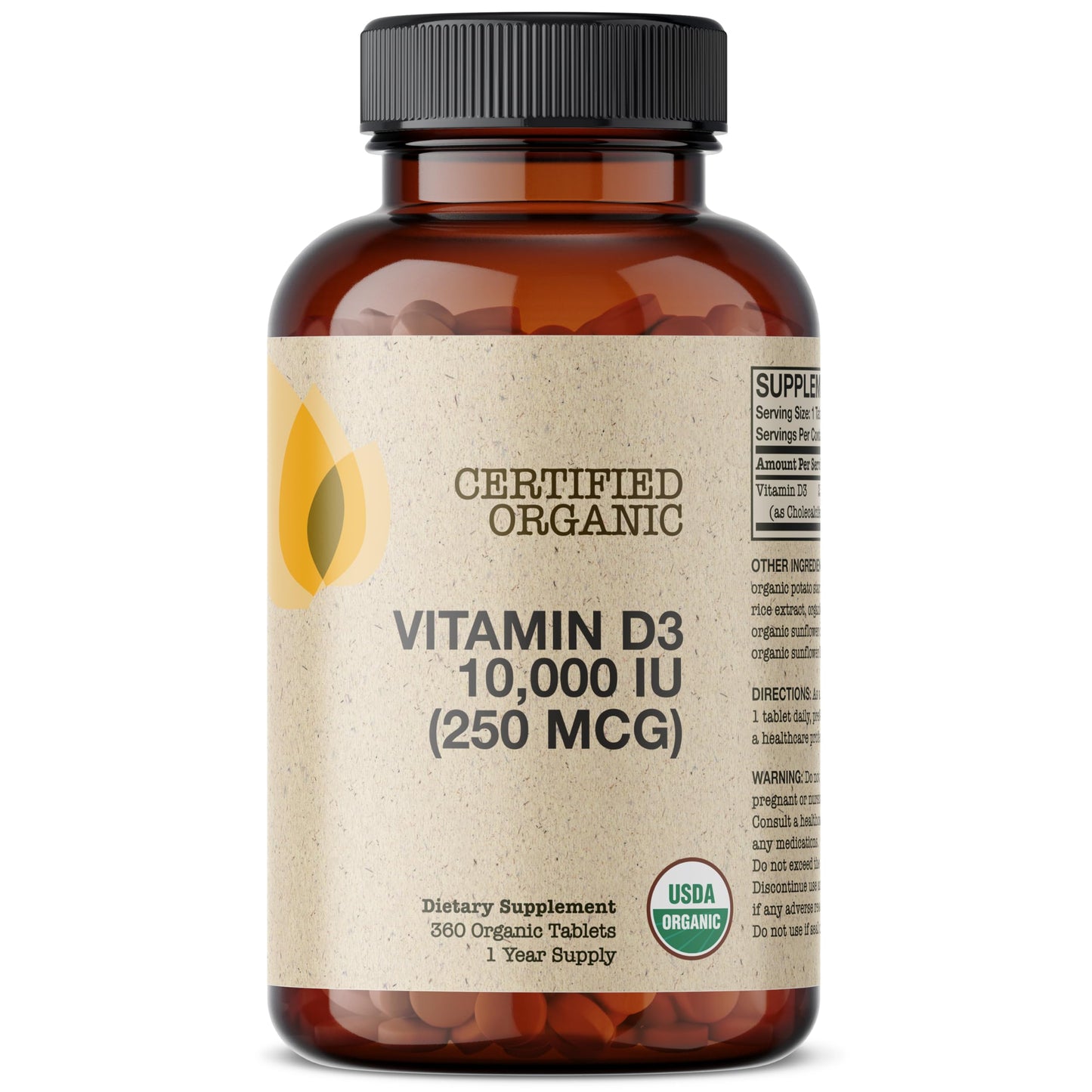Futurebiotics Vitamin D3 10,000 IU Organic - 360 Tablets - Immune & Bone Support