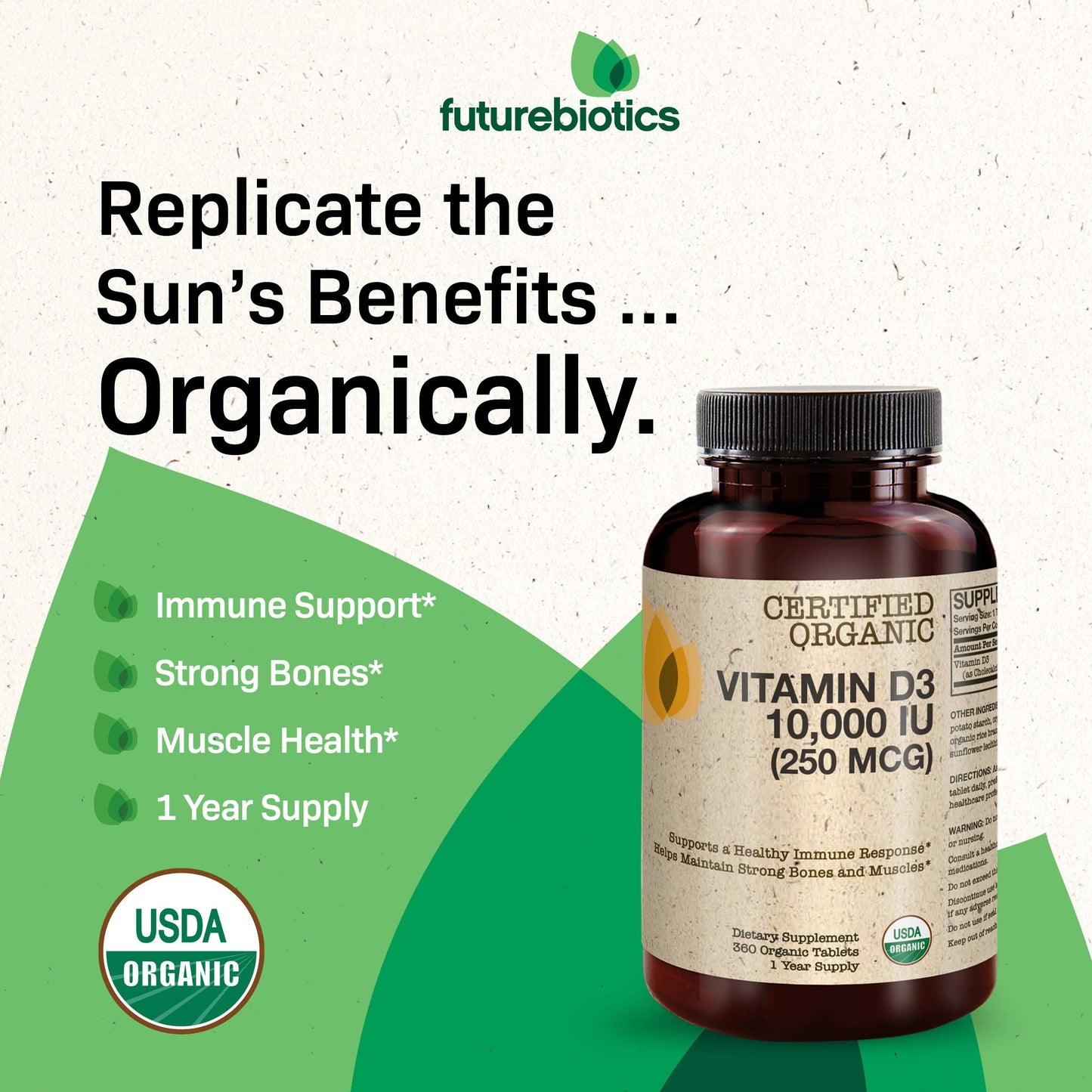Futurebiotics Vitamin D3 10,000 IU Organic - 360 Tablets - Immune & Bone Support