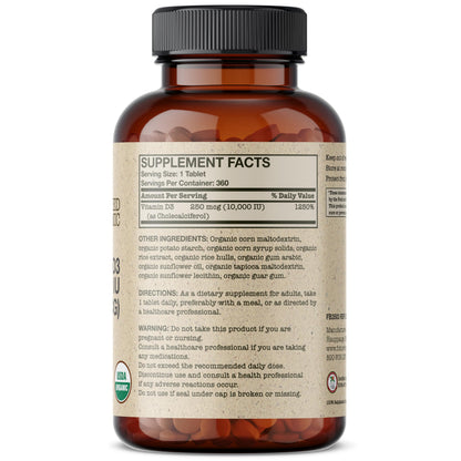 Futurebiotics Vitamin D3 10,000 IU Organic - 360 Tablets - Immune & Bone Support
