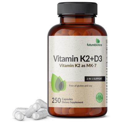 Futurebiotics Vitamin K2 MK-7 with D3 (5000 IU) - Non-GMO, 250 Veg Capsules