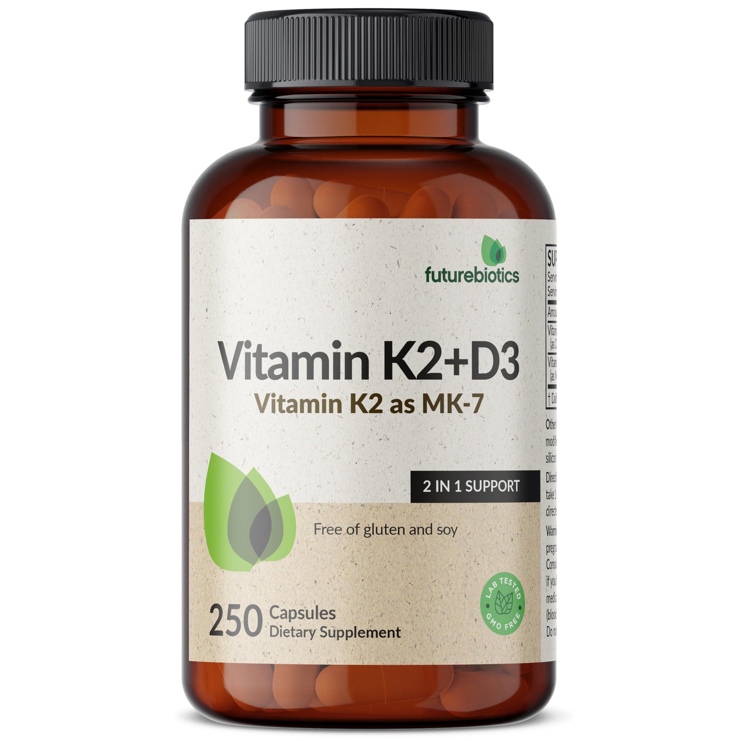 Futurebiotics Vitamin K2 MK-7 with D3 (5000 IU) - Non-GMO, 250 Veg Capsules
