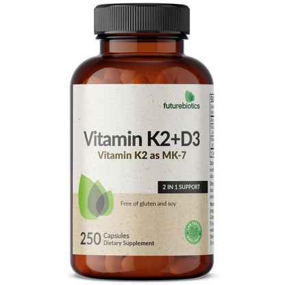 Futurebiotics Vitamin K2 MK-7 with D3 (5000 IU) - Non-GMO, 250 Veg Capsules