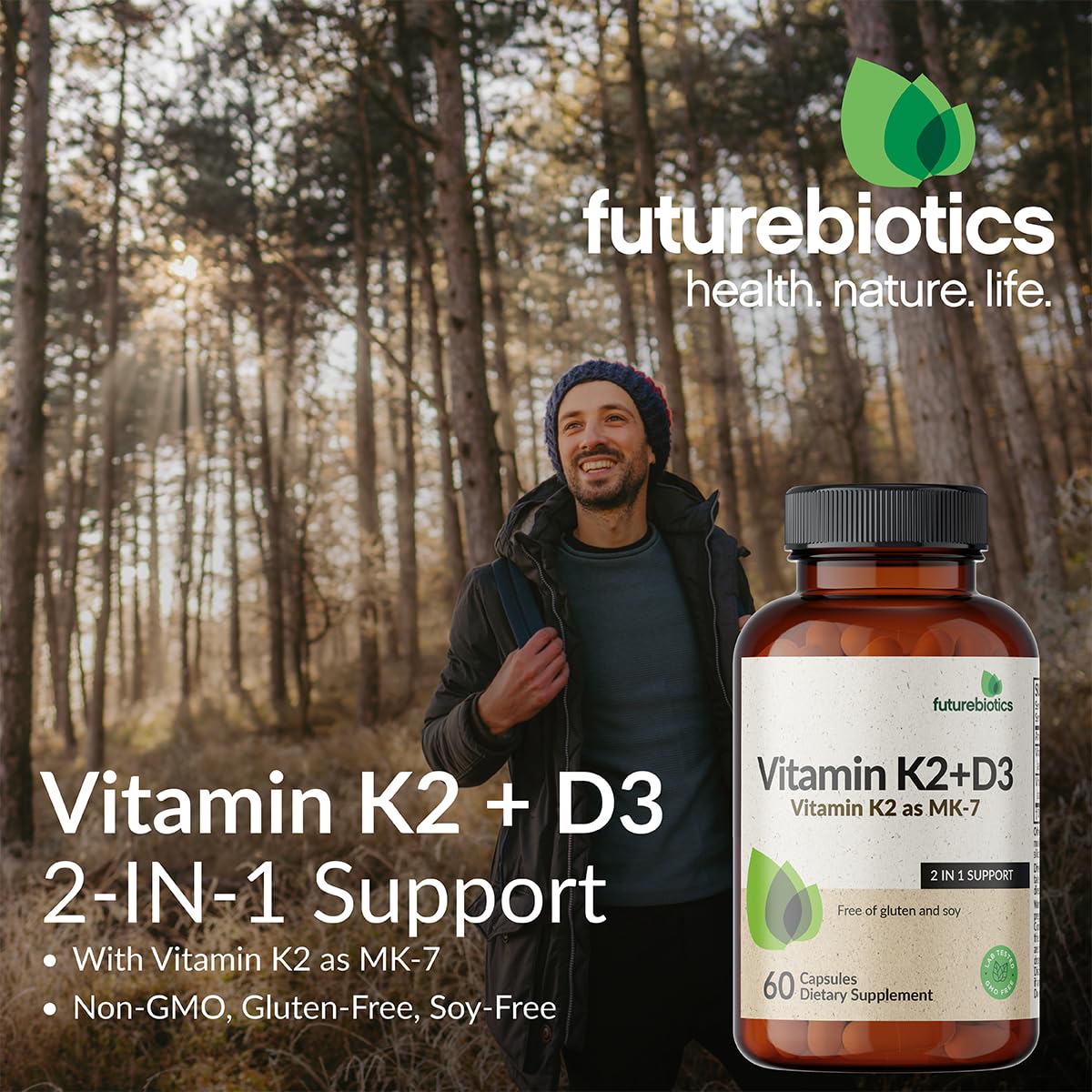 Futurebiotics Vitamin K2 MK-7 with D3 - Non-GMO, 5000 IU D3 & 90 mcg K2 MK-7, 120 Veggie Capsules