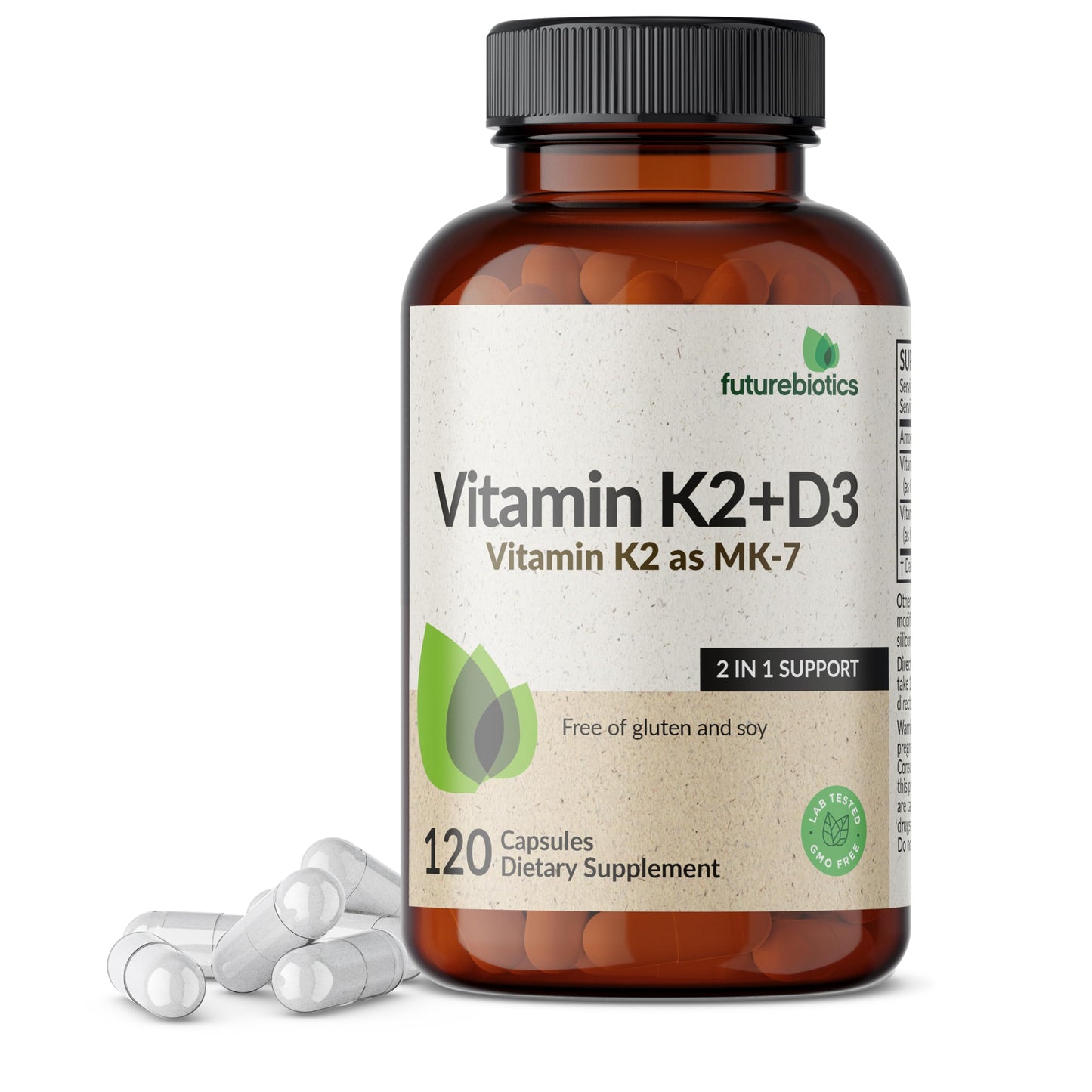 Futurebiotics Vitamin K2 MK-7 with D3 - Non-GMO, 5000 IU D3 & 90 mcg K2 MK-7, 120 Veggie Capsules