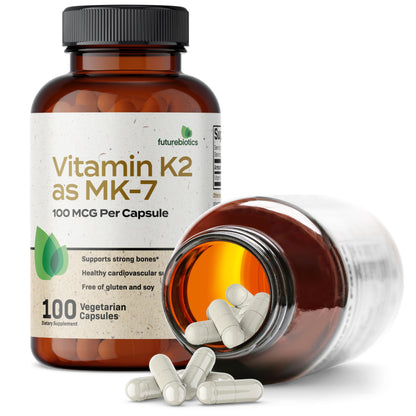 Futurebiotics Vitamin K2 as MK-7 100 mcg – Supports Strong Bones, Non-GMO, 100 Vegetarian Capsules (Pack of 2)