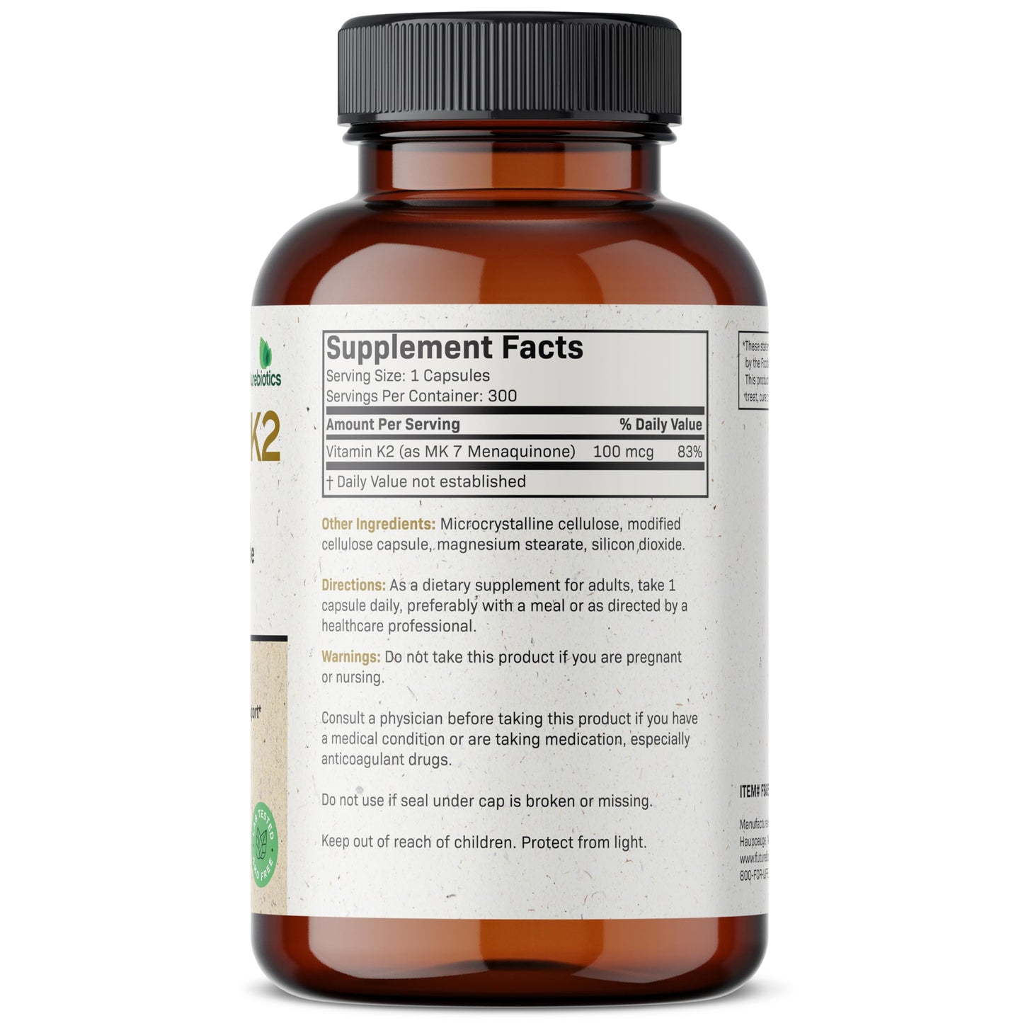 Futurebiotics Vitamin K2 as MK-7 100 mcg – Supports Strong Bones – 300 Vegetarian Capsules