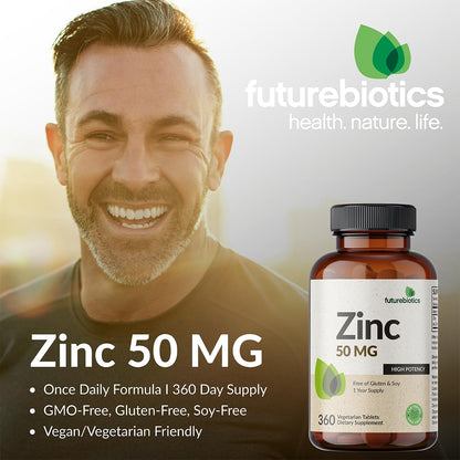 Futurebiotics Zinc 50 MG High Potency – 1 Year Supply, Non-GMO, 360 Tablets