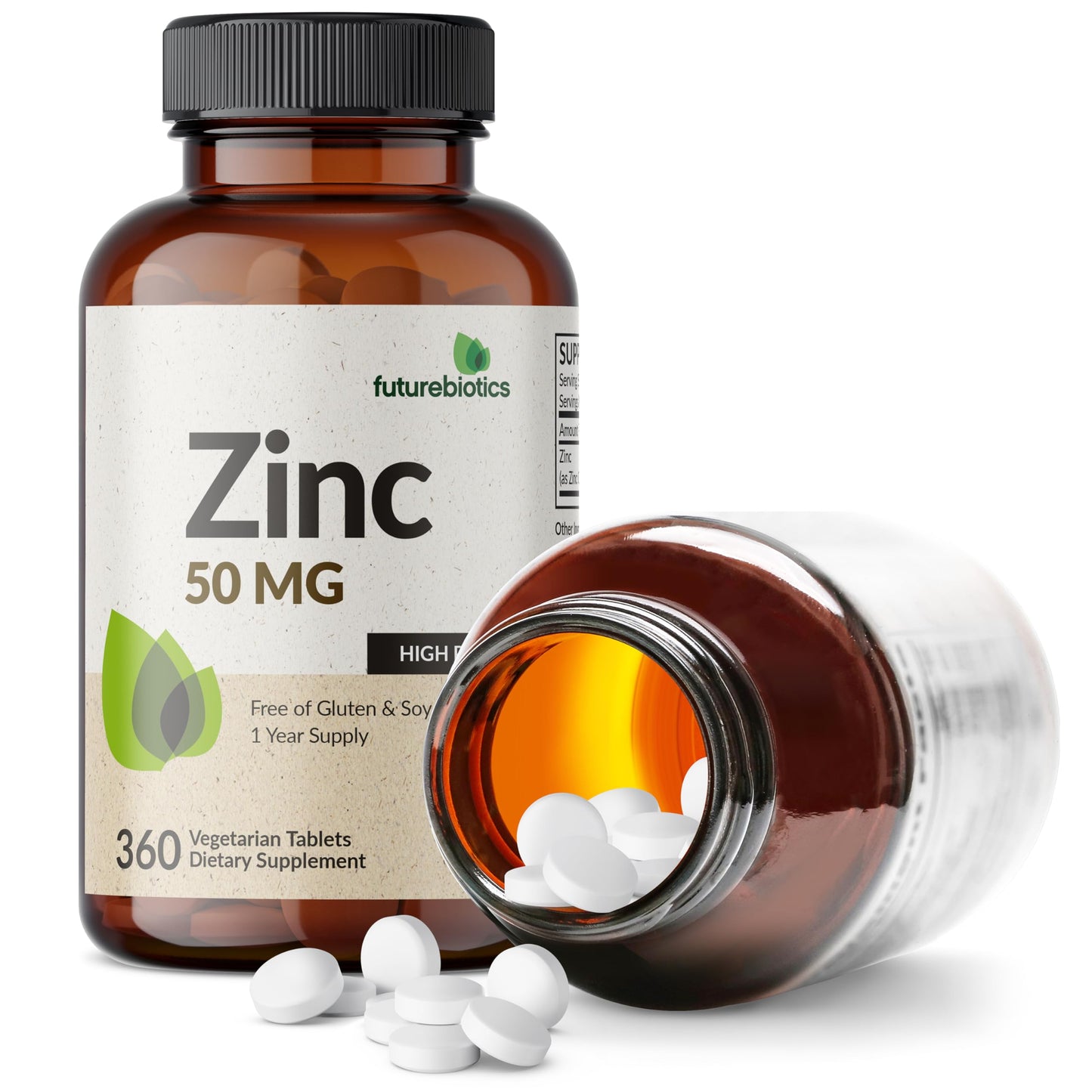 Futurebiotics Zinc 50 MG High Potency – 1 Year Supply, Non-GMO, 360 Tablets