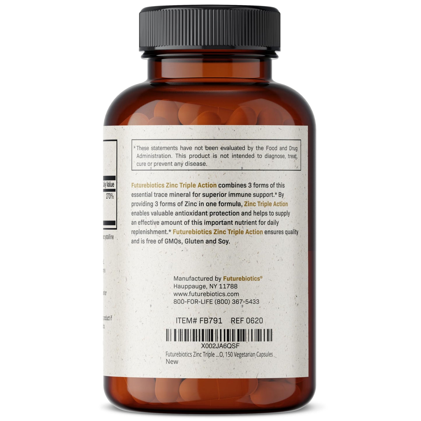 Futurebiotics Zinc Triple Action 30mg: Immune Support, Antioxidant & Skin Health - 150 Vegetarian Capsules