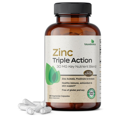 Futurebiotics Zinc Triple Action 30mg: Immune Support, Antioxidant & Skin Health - 150 Vegetarian Capsules