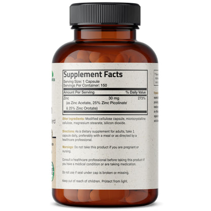 Futurebiotics Zinc Triple Action 30mg: Immune Support, Antioxidant & Skin Health - 150 Vegetarian Capsules