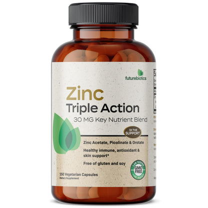 Futurebiotics Zinc Triple Action 30mg: Immune Support, Antioxidant & Skin Health - 150 Vegetarian Capsules