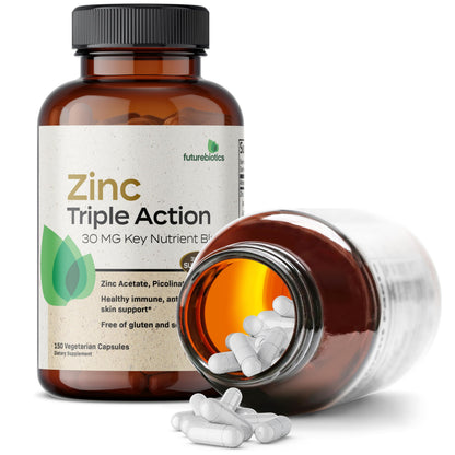 Futurebiotics Zinc Triple Action 30mg: Immune Support, Antioxidant & Skin Health - 150 Vegetarian Capsules