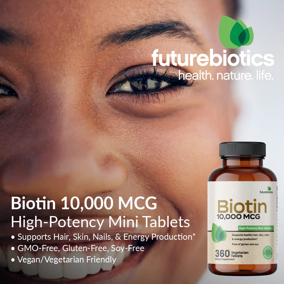 Futurebiotics Biotin 10,000 MCG High Potency Tablets – Hair, Skin & Nails Support, Non-GMO, 180 Vegetarian Tablets