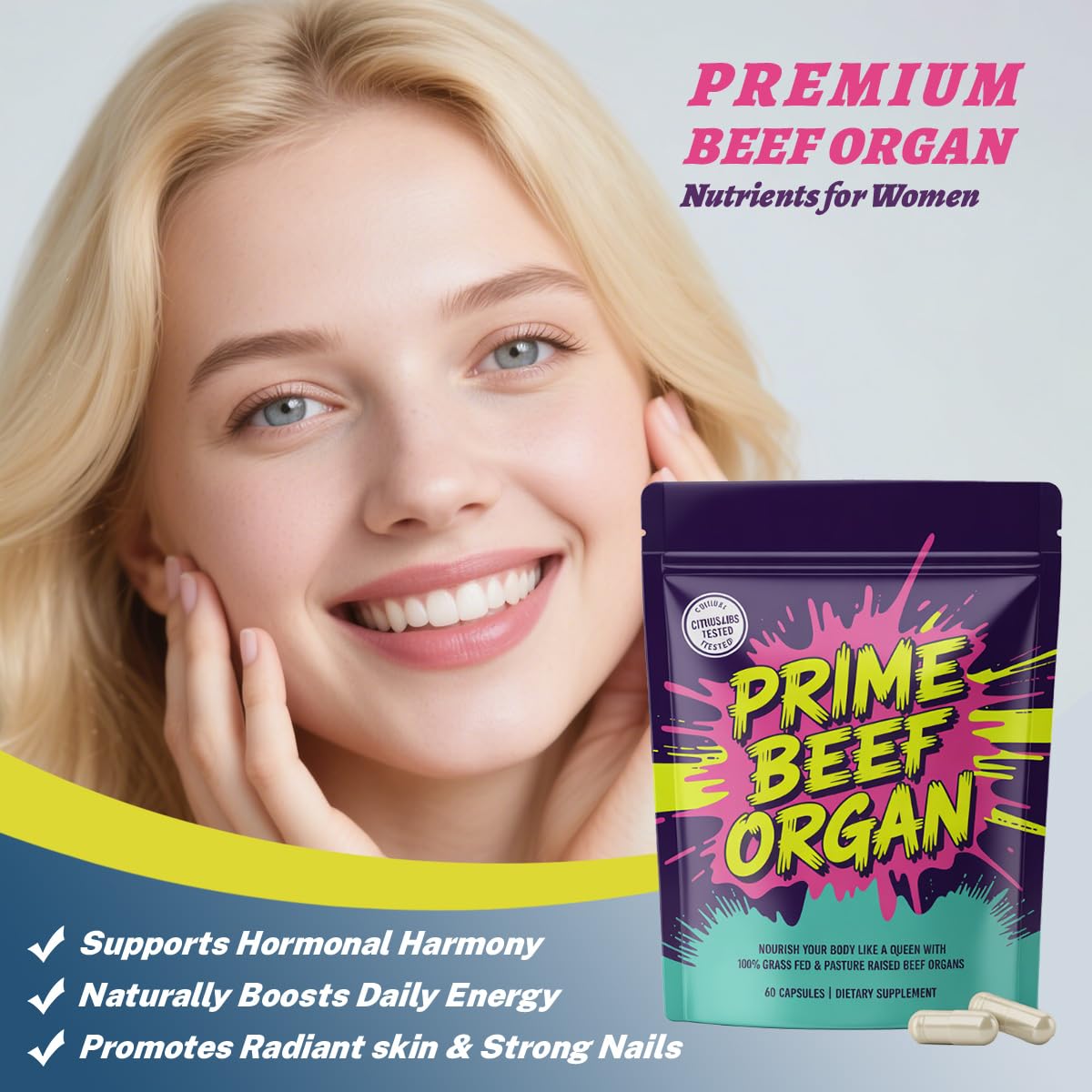 FW ZONE 100% Grass-Fed Beef Organs Supplement for Women | Hormone Balance & Gluten-Free