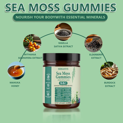 FW ZONE Sea Moss Gummies 16-in-1 with Black Seed Oil, Ashwagandha, 30 Servings – Immune Support, Wellness & Digestion