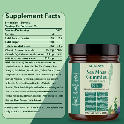 FW ZONE Sea Moss Gummies 16-in-1 with Black Seed Oil, Ashwagandha, 30 Servings – Immune Support, Wellness & Digestion