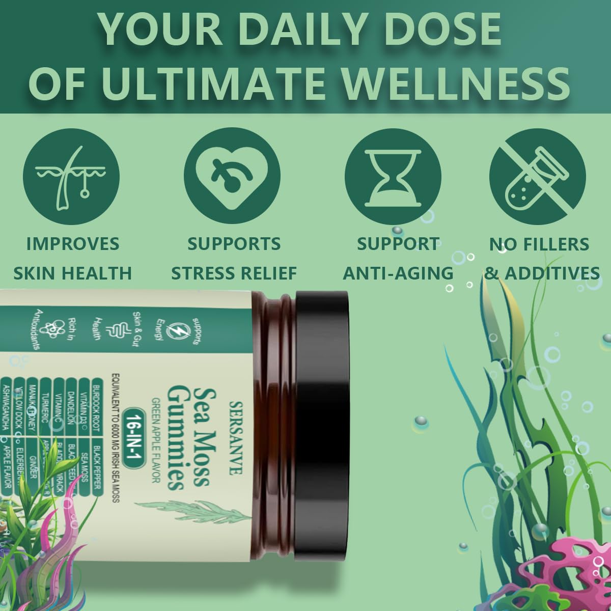 FW ZONE Sea Moss Gummies 16-in-1 with Black Seed Oil, Ashwagandha, 30 Servings – Immune Support, Wellness & Digestion