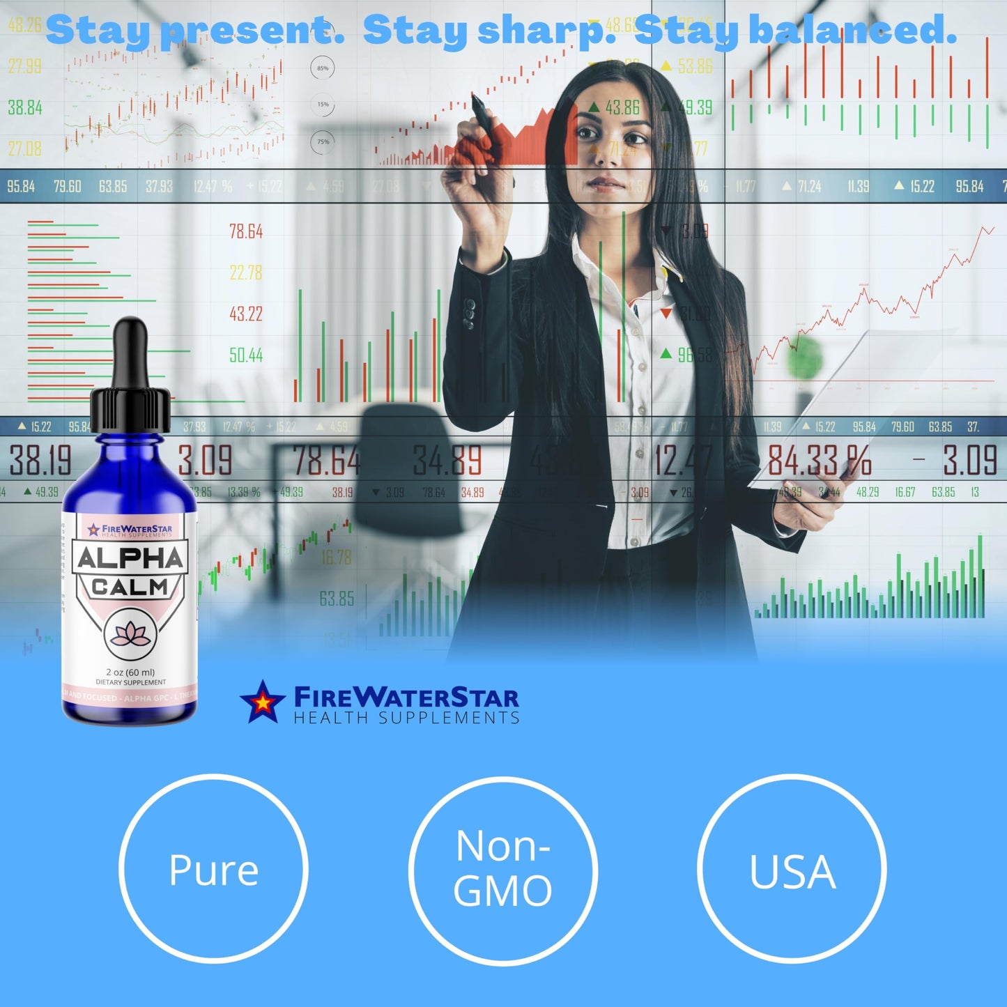 FWS Alpha Calm Liquid Drops – L-Theanine + Alpha GPC for Calm Focus (Organic, Non-GMO) | 30 Servings