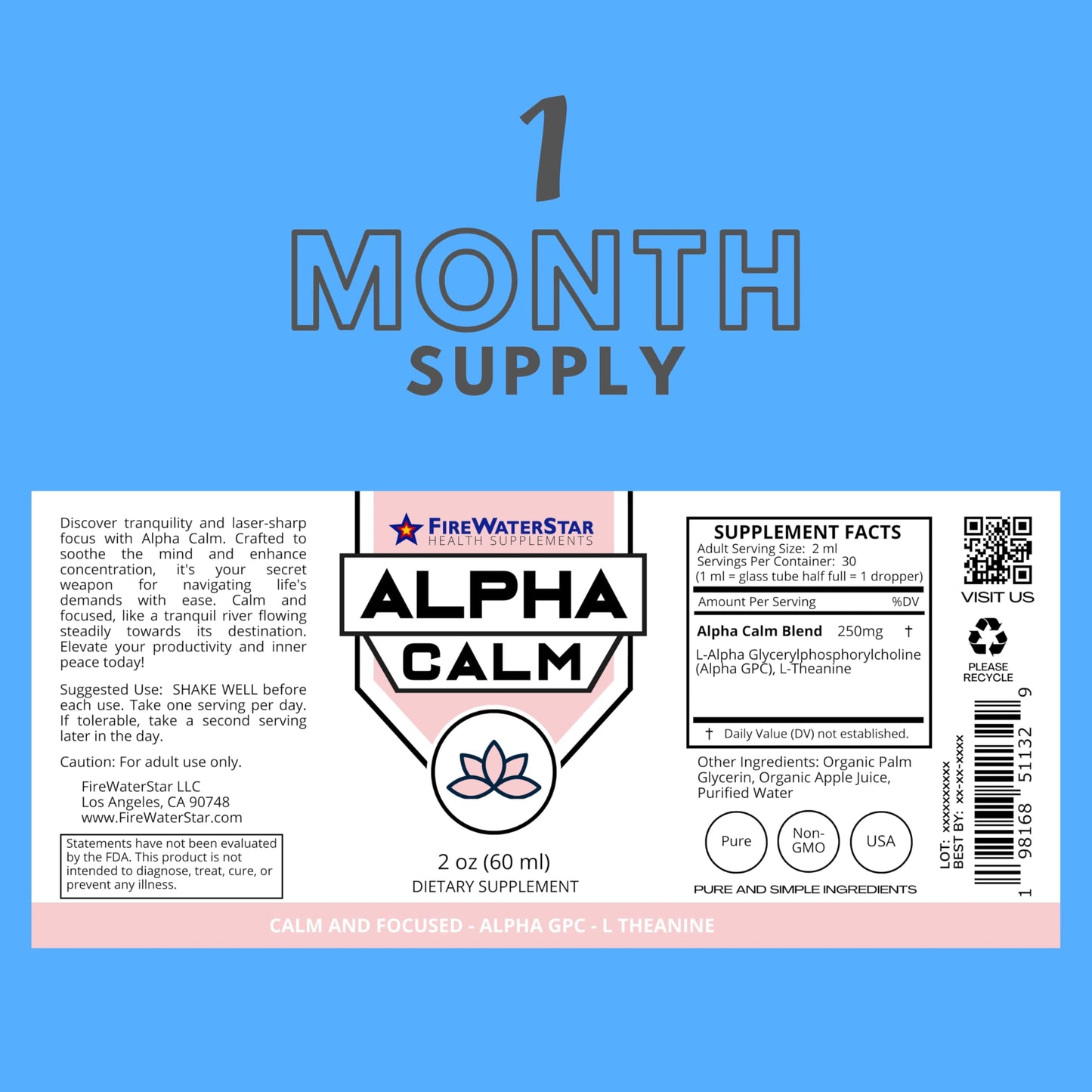 FWS Alpha Calm Liquid Drops – L-Theanine + Alpha GPC for Calm Focus (Organic, Non-GMO) | 30 Servings