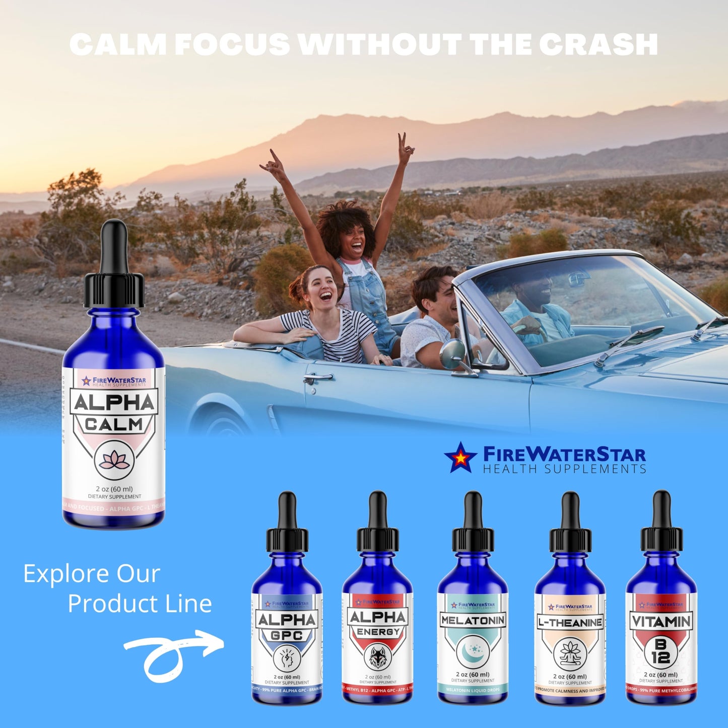 FWS Alpha Calm Liquid Drops – L-Theanine + Alpha GPC for Calm Focus (Organic, Non-GMO) | 30 Servings