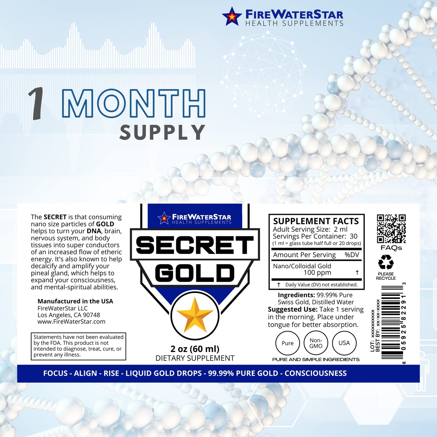 FWS Colloidal Gold Liquid Drops – 99.99% Swiss Gold, Brain Boost & Ascension