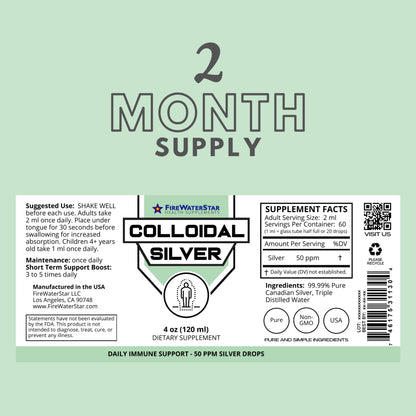 FWS Colloidal Silver Drops – 50 ppm, 4 oz Bottle, 60 Servings