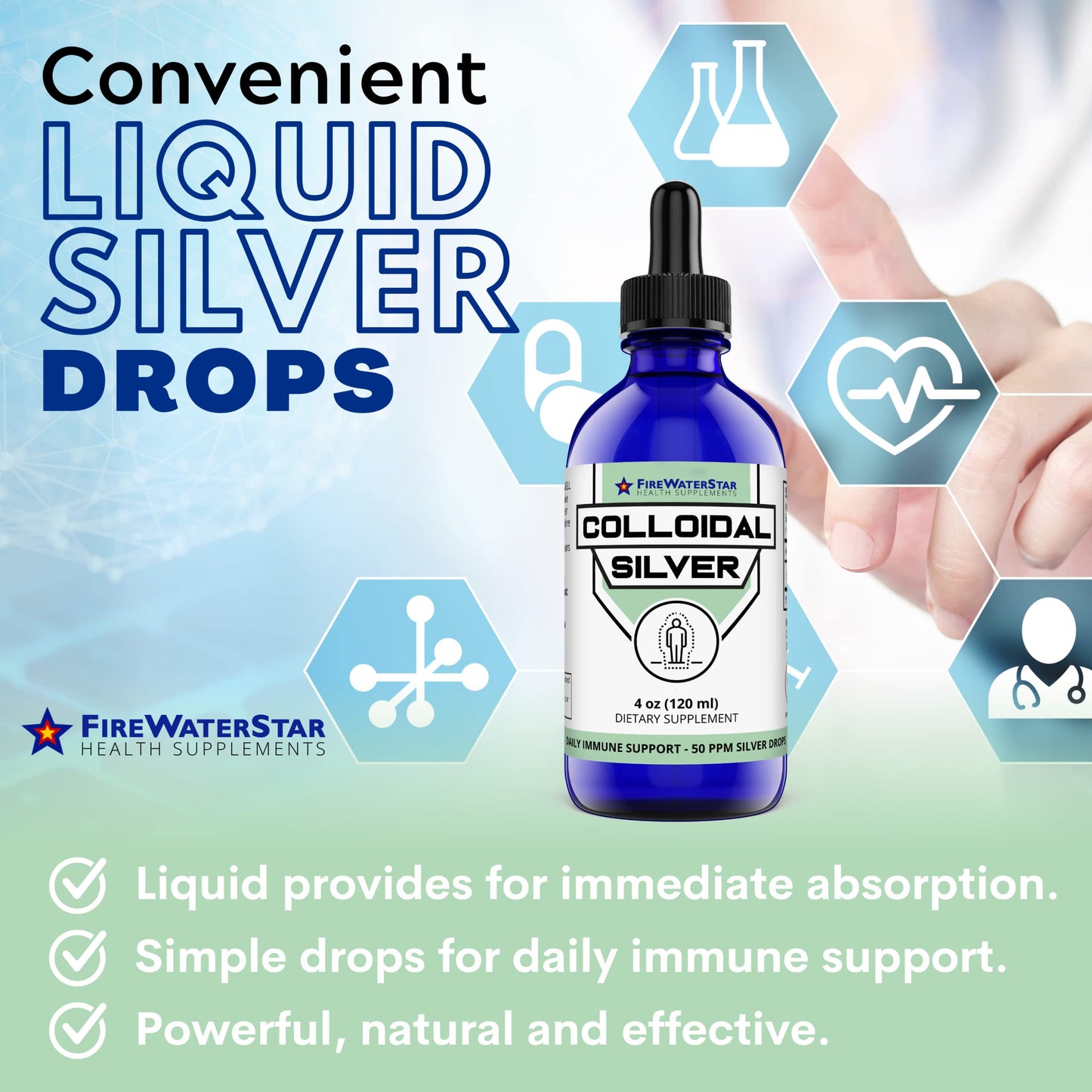 FWS Colloidal Silver Drops – 50 ppm, 4 oz Bottle, 60 Servings
