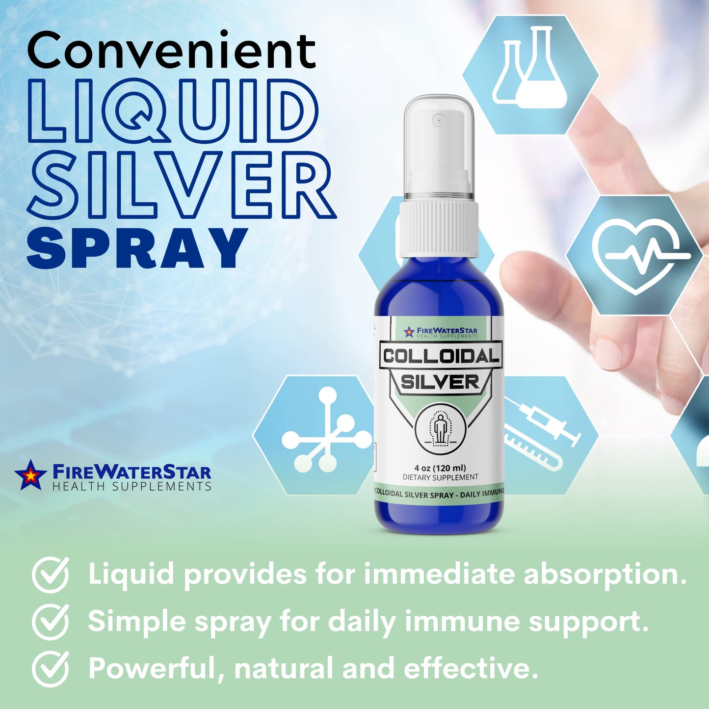 FWS Colloidal Silver Spray - 4 oz - Clear Silver - 50 ppm - 99.99% Pure Silver - Daily Immune Support