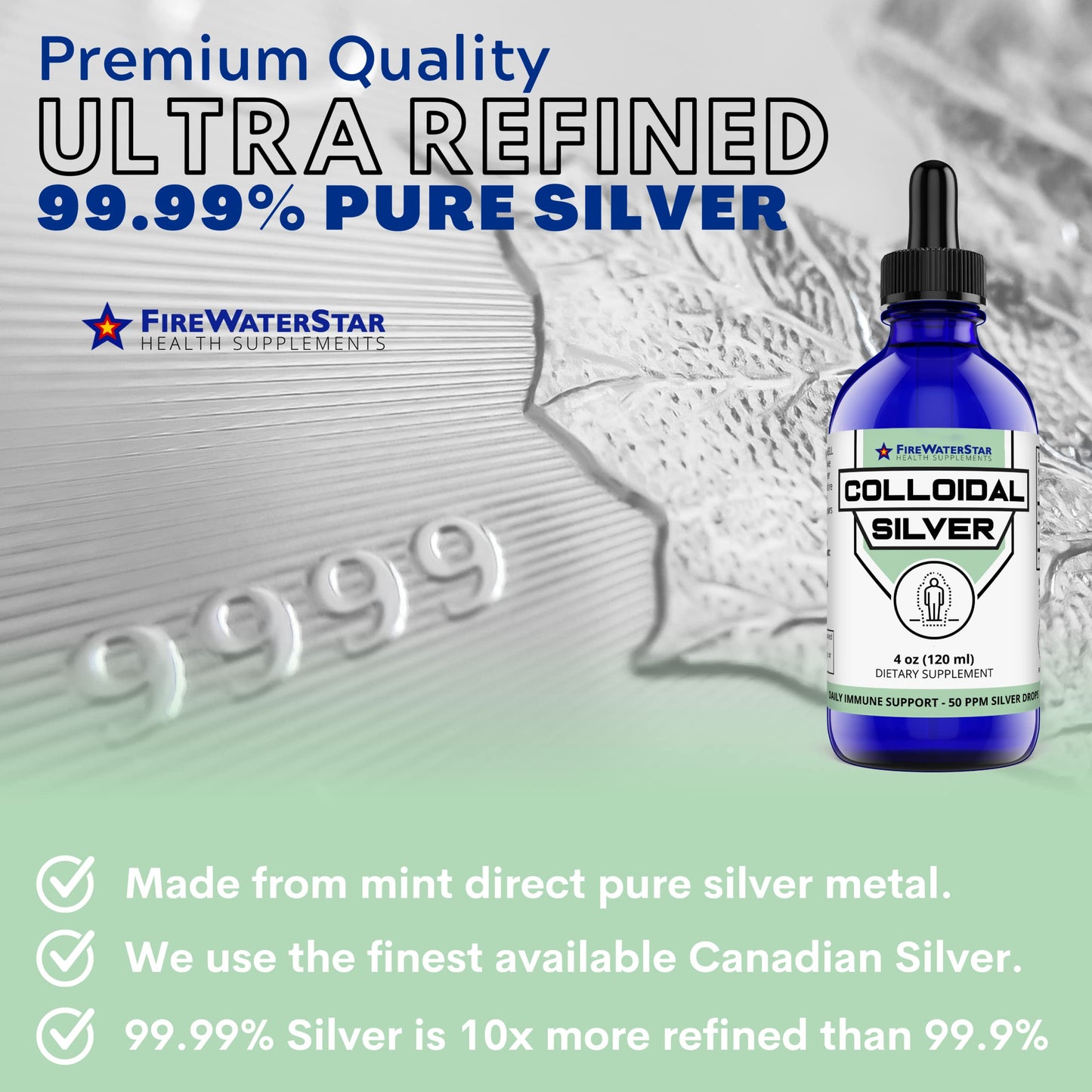 FWS Colloidal Silver Drops – 50 ppm, 4 oz Bottle, 60 Servings