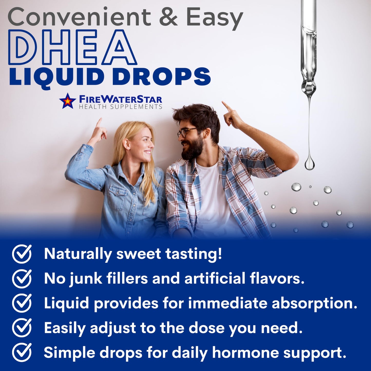 FWS DHEA Liquid Drops - Pure DHEA Supplement, Adjustable Dosing 5-50mg