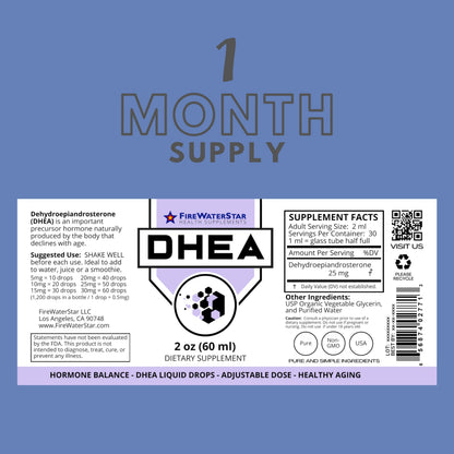 FWS DHEA Liquid Drops - Pure DHEA Supplement, Adjustable Dosing 5-50mg