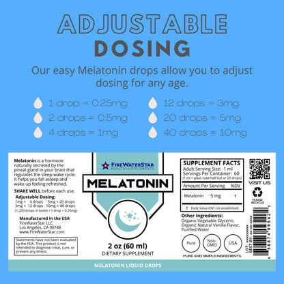FWS Liquid Melatonin Drops for Adults and Kids - 99% Pure Bioactive Melatonin - Organic, Non-GMO, Vegan - 2oz