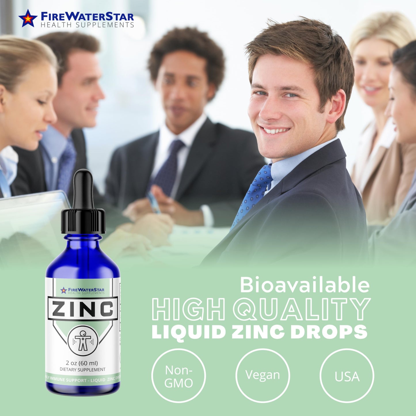 FWS Liquid Zinc Supplement for Men, Women & Kids – Organic Non-GMO Vegan Ionic Zinc Drops (2 oz, 30 Day Supply)