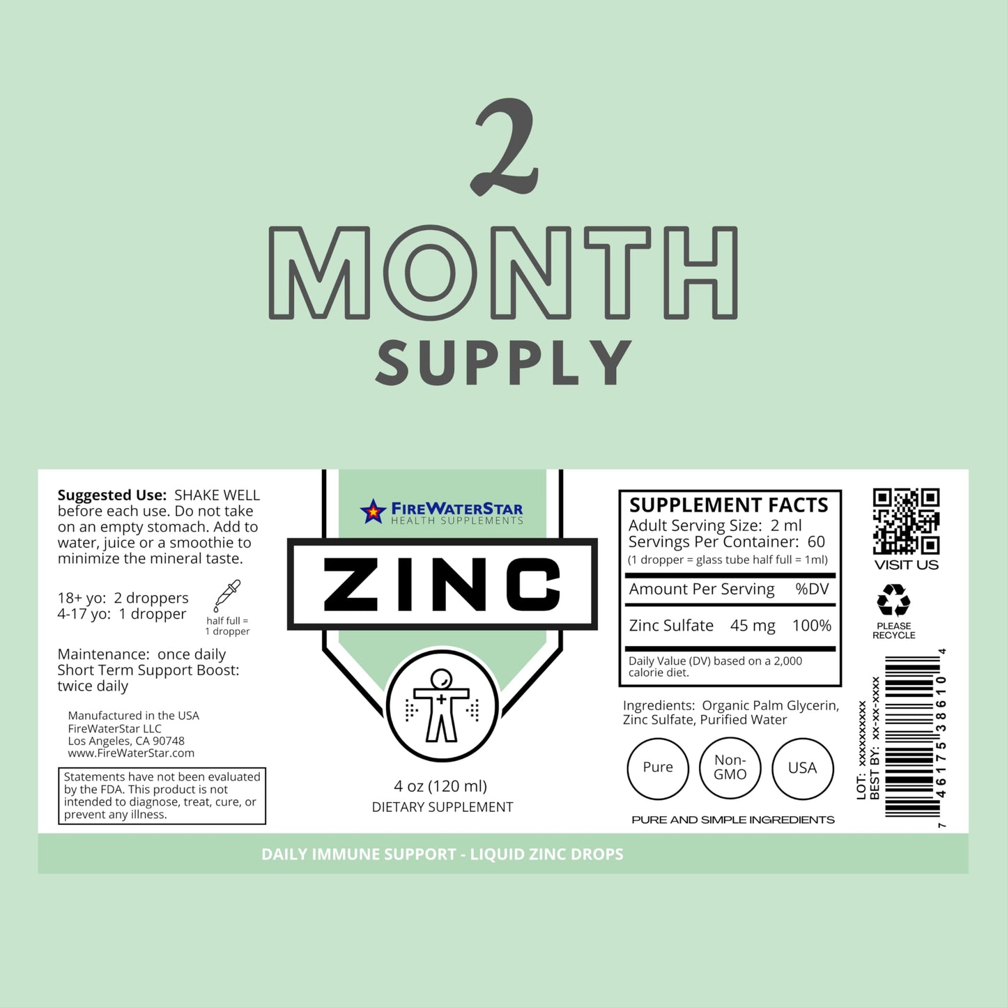 FWS Liquid Zinc Supplement - Organic Vegan Drops for Immune Support