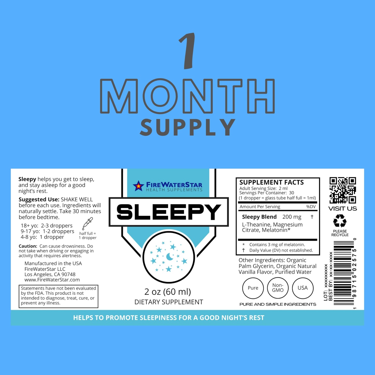FWS Sleepy - Liquid Melatonin with Magnesium & L-Theanine | Natural Sleep Aid