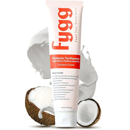Fygg Fluoride-Free Toothpaste with Prebioitics – Coconut Cream Flavor (4oz) | Nano-Hydroxyapatite Remineralizing for Sensitive Teeth, Whitening & Enamel Repair