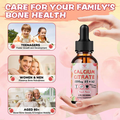 Fzjjyana Liquid Calcium Citrate Drops 1200 mg with Vitamin D3 & K2 – Peach Flavor, 2 oz, 30 Day Vegan Supply