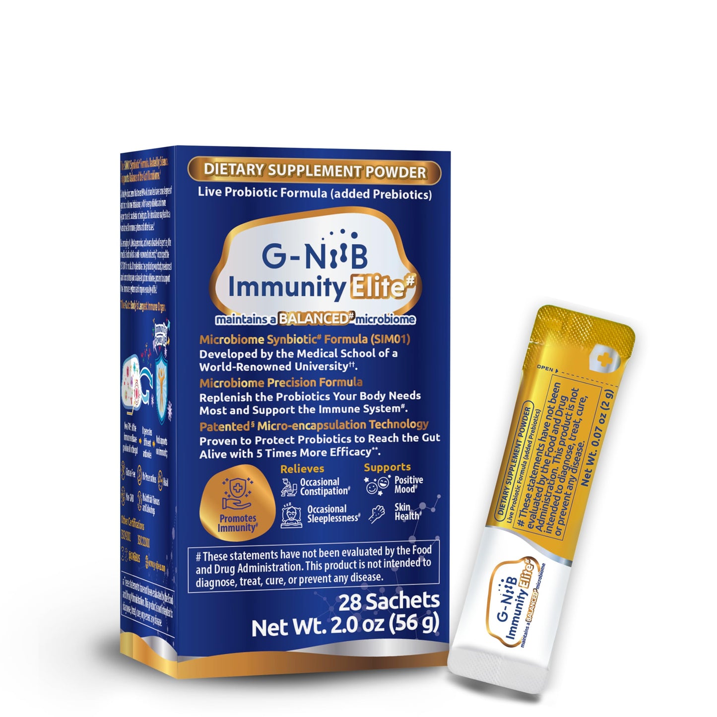 G-NiiB Immunity Elite SIM01 Synbiotic Formula - 5x More Effective Probiotics Reaching the Gut Alive