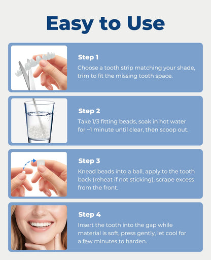 Gaahkai 12PCS Missing Tooth Replacement Kit, Temporary Moldable Thermal Beads Veneers Teeth for Filling the Gap