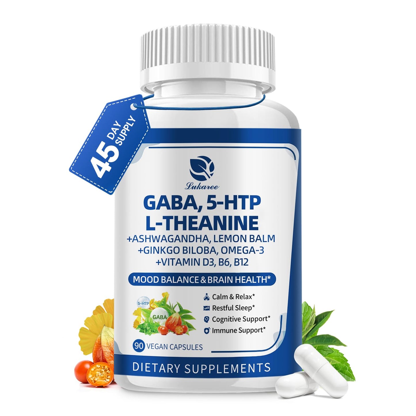 GABA 750mg with L-Theanine – 10-in-1 Calm Capsules for Sleep & Mood (90ct)