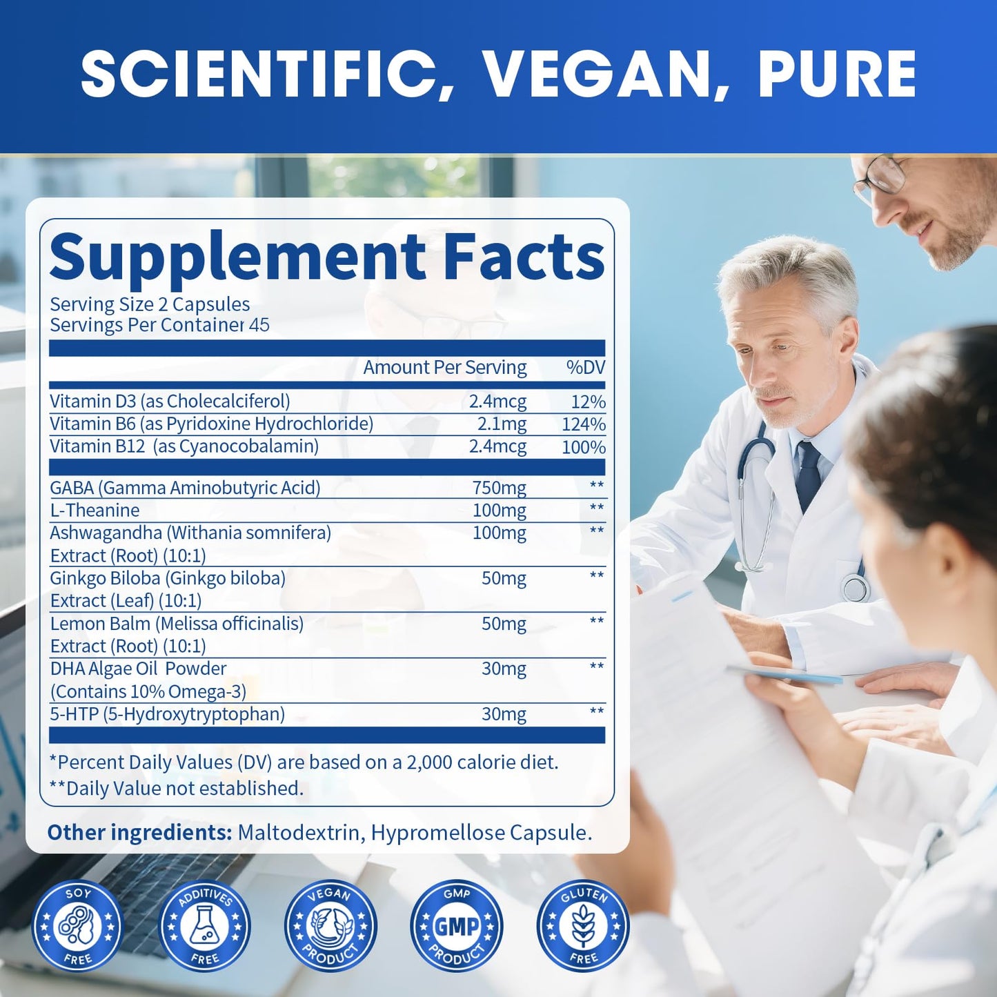 GABA 750mg with L-Theanine – 10-in-1 Calm Capsules for Sleep & Mood (90ct)