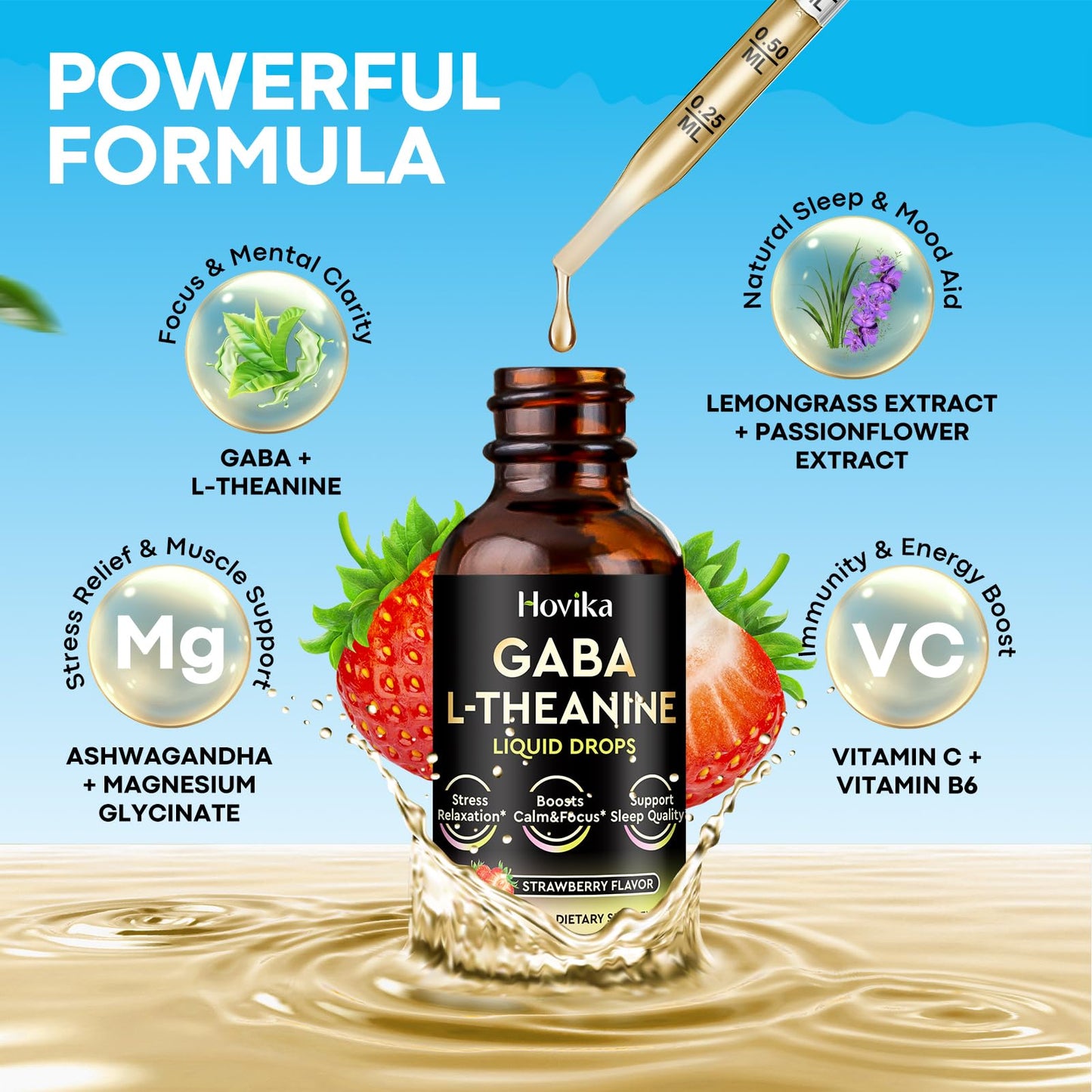 GABA L-Theanine Drops – Strawberry Flavor (2 oz) for Sleep, Relaxation & Focus