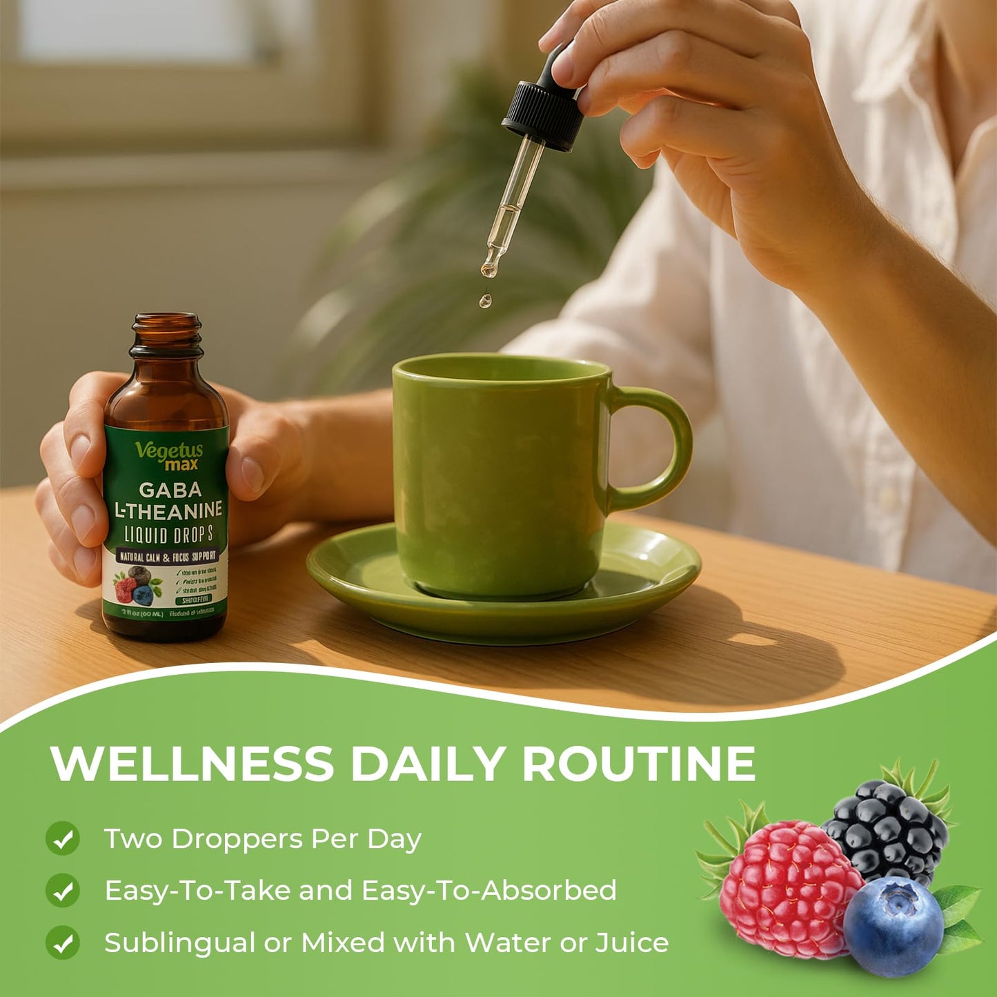 Liquid GABA L-Theanine Drops with Lion’s Mane – Calm, Sleep & Focus (2oz/60ml)