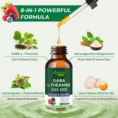 Liquid GABA L-Theanine Drops with Lion’s Mane – Calm, Sleep & Focus (2oz/60ml)